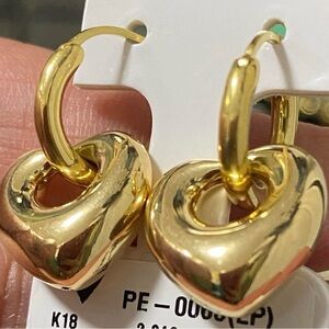 K18 Japan Gold Heart Hoop Earrings 2-Way 2.1g